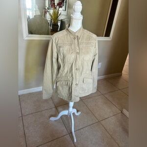 LL Bean Khaki Utility Button Up Pima Cotton Blazer Jacket Size Medium